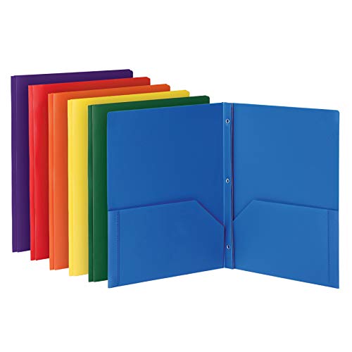 Sturdy Plastic 2 Pocket Folders, 6 Pack