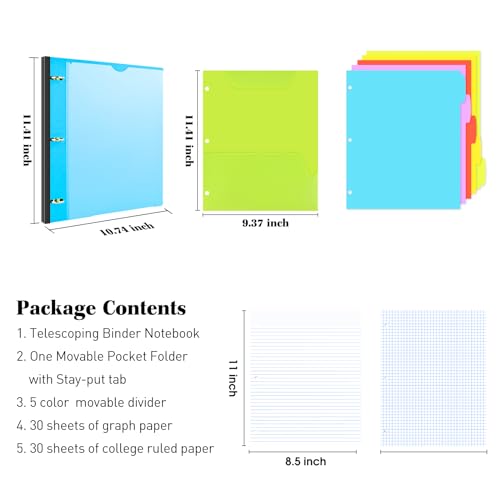 INFUN Telescoping Refillable 3-Ring Binder - Blue