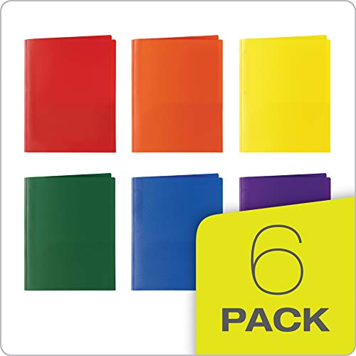 Sturdy Plastic 2 Pocket Folders, 6 Pack