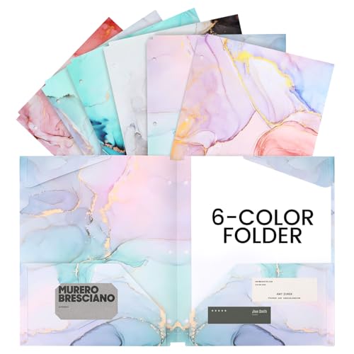 6-Pack Cute Marble Pocket Folders for Binders
