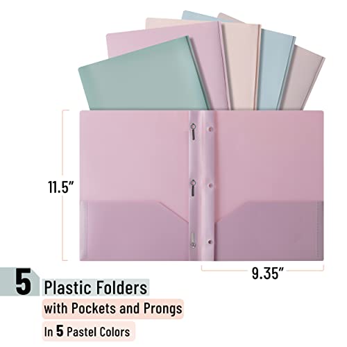 Mr. Pen 5-Pack Pastel Plastic Pocket Folders