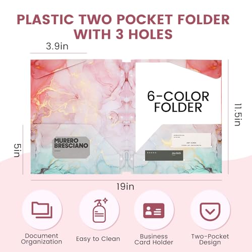 6-Pack Cute Marble Pocket Folders for Binders
