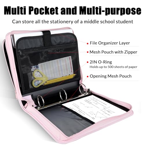 Pink Zip Binder Bag with Expanding File Organizer