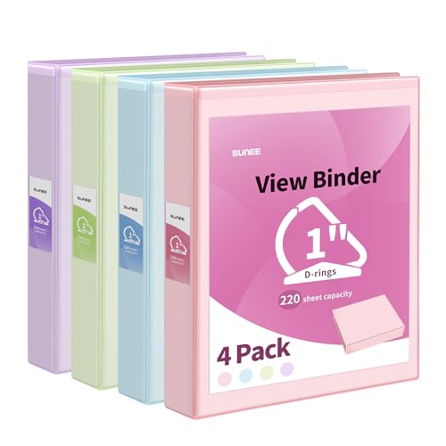 Pastel 1-Inch D Ring Binders - 4 Pack