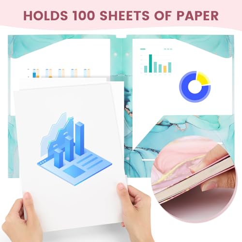 6-Pack Cute Marble Pocket Folders for Binders