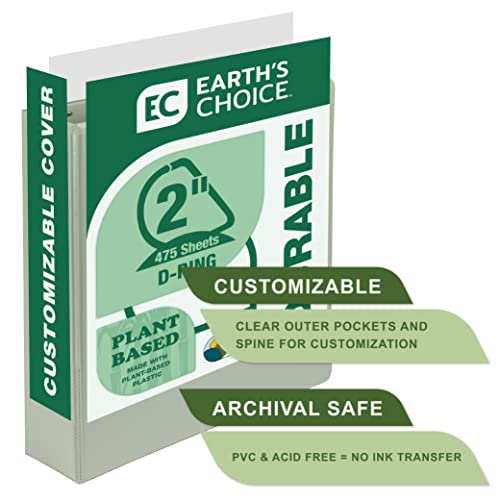 Eco-Friendly 2-Inch D-Ring View Binders - 4 Pack