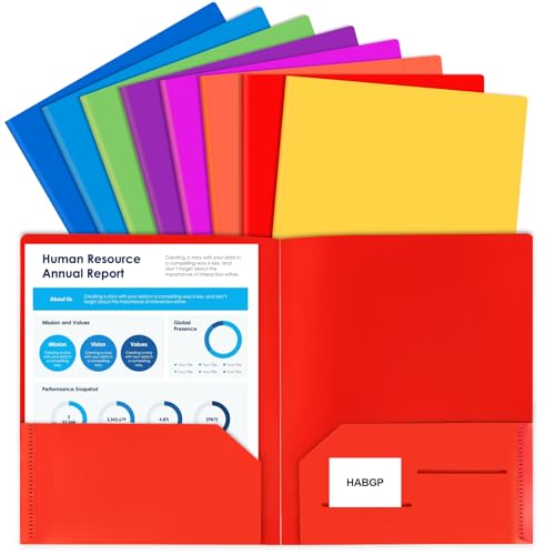 8-Pack Heavy Duty Plastic Pocket Folders