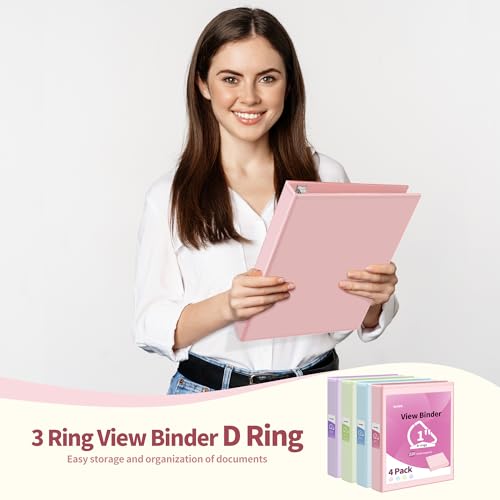 Pastel 1-Inch D Ring Binders - 4 Pack
