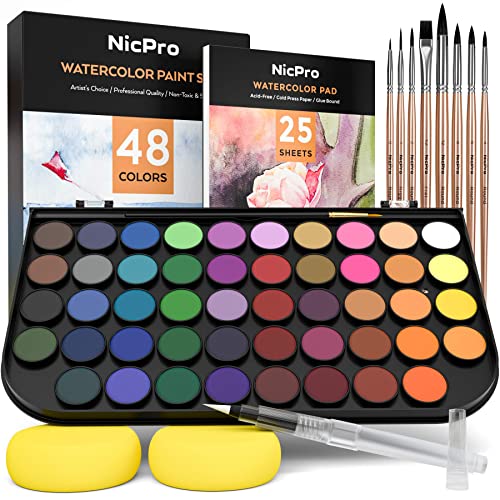 48-Piece Watercolor Paint Set with Brushes and Palette