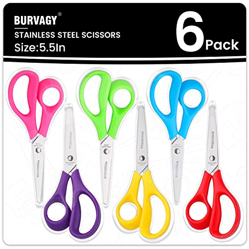 Kids Safety Scissors 6-Pack, Blunt Tip 5.5 Inch