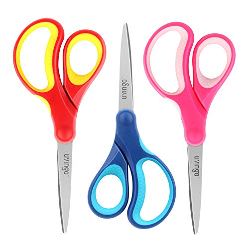LIVINGO 7" Assorted Color Student Scissors - 3 Pack