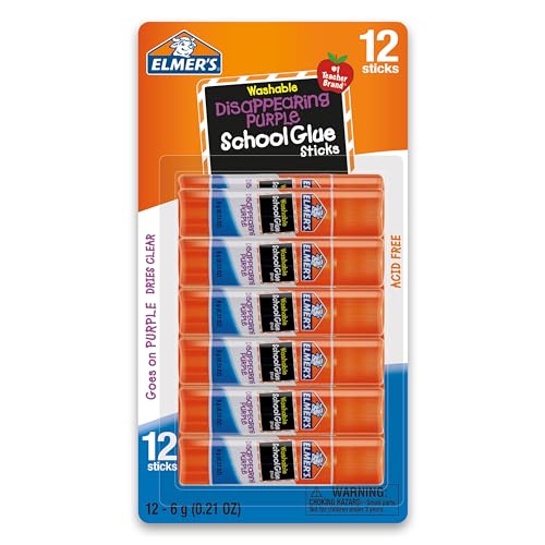 Elmer's Washable Purple Disappearing Glue Sticks, 12 Count
