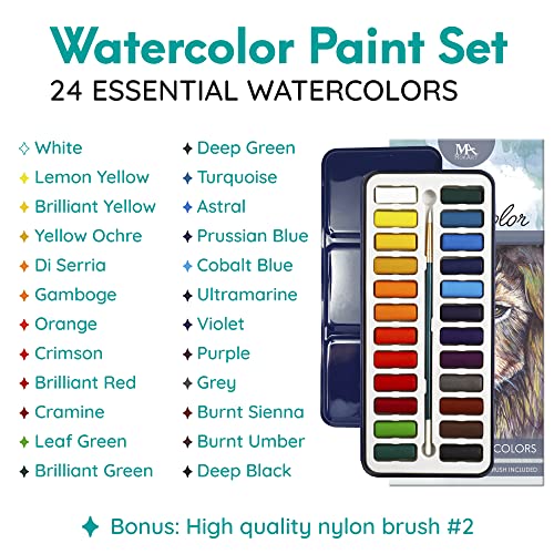 MozArt Watercolor Paint Set - 24 Vibrant Colors