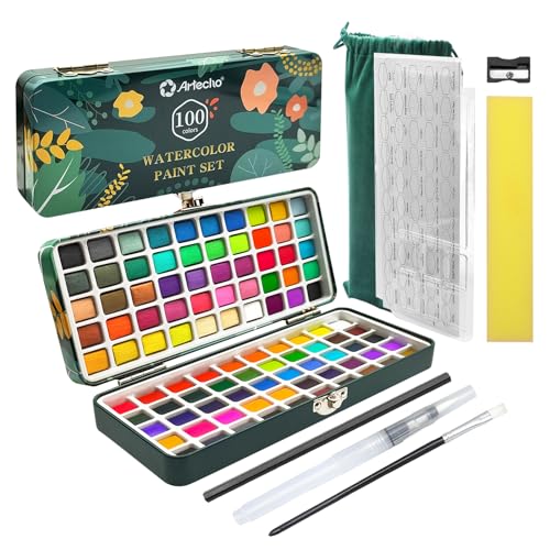 Artecho 100-Color Watercolor Paint Set with Brushes