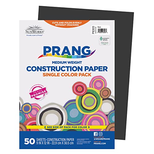 Prang Construction Paper, Black, 9"x12", 50 Sheets