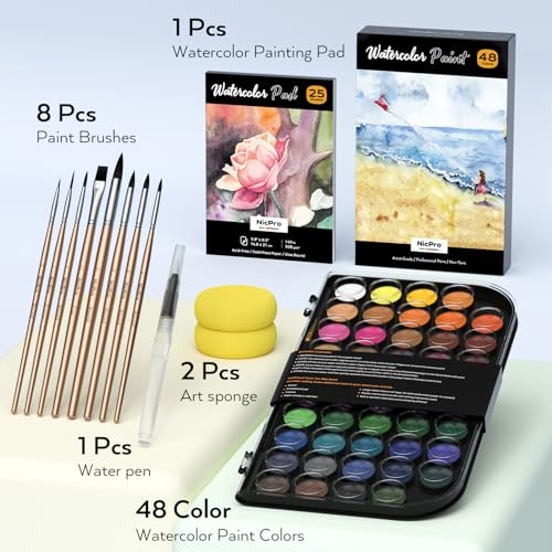 48-Piece Watercolor Paint Set with Brushes and Palette