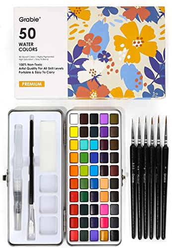 50-Color Watercolor Paint Set with Detail Brush