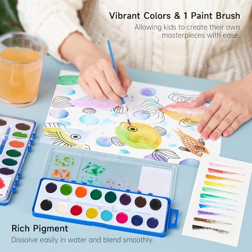 16-Color Watercolor Paint Set with Brushes