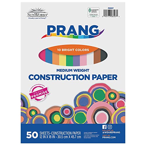 Prang 12" x 18" Assorted Construction Paper, 50 Sheets