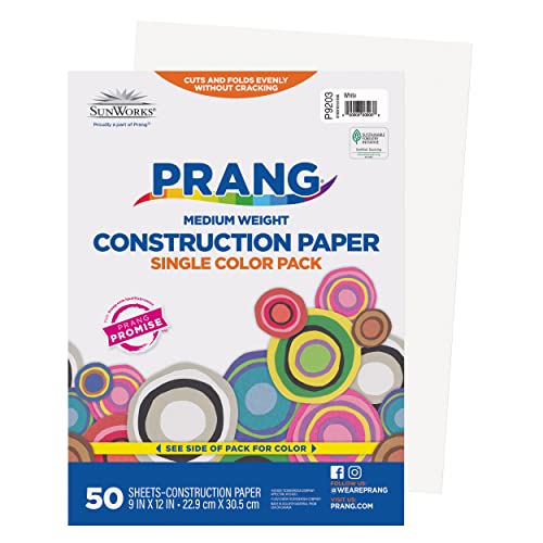 White Construction Paper, 9" x 12", 50 Sheets