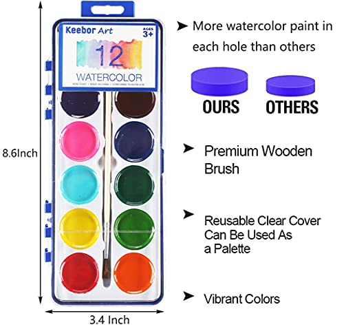 Keebor 12-Color Washable Watercolor Paint Set