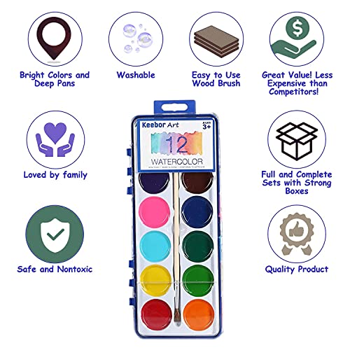 Keebor 12-Color Washable Watercolor Paint Set