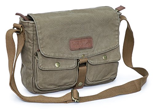 Vintage Olive Brown Canvas Messenger Bag