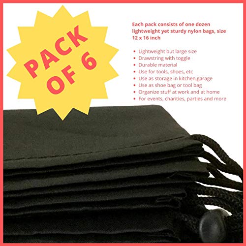 PALTERWEAR Nylon Drawstring Bags - 6 Pack, Black