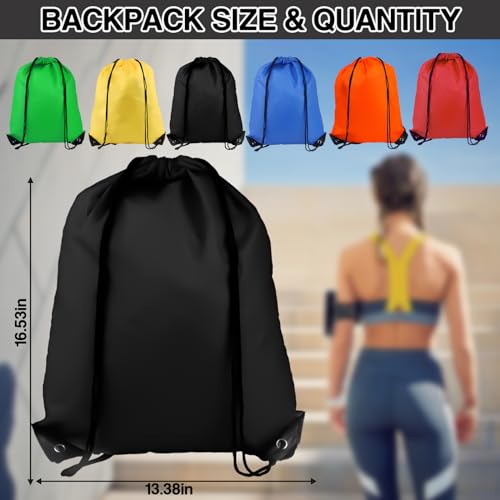 6-Pack Black Drawstring Gym Bags for Sports