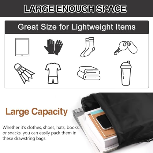 6-Pack Black Drawstring Gym Bags for Sports