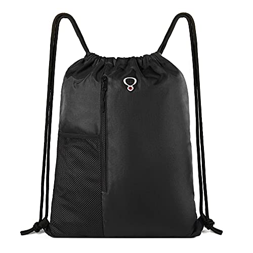BeeGreen Black Drawstring Gym Bag with Pockets