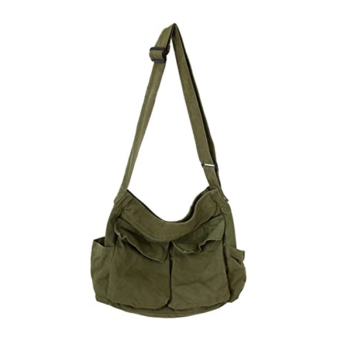 GAXOS Vintage Green Canvas Messenger Bag for School