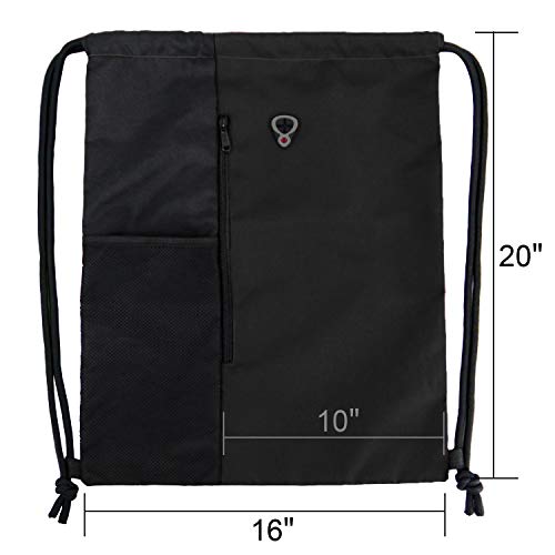 BeeGreen Black Drawstring Gym Bag with Pockets