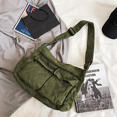 GAXOS Vintage Green Canvas Messenger Bag for School