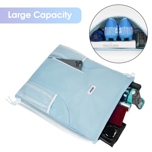 Light Blue Drawstring Backpack with Mesh Pockets