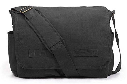 Vintage Canvas Classic Messenger Bag - Black, Large
