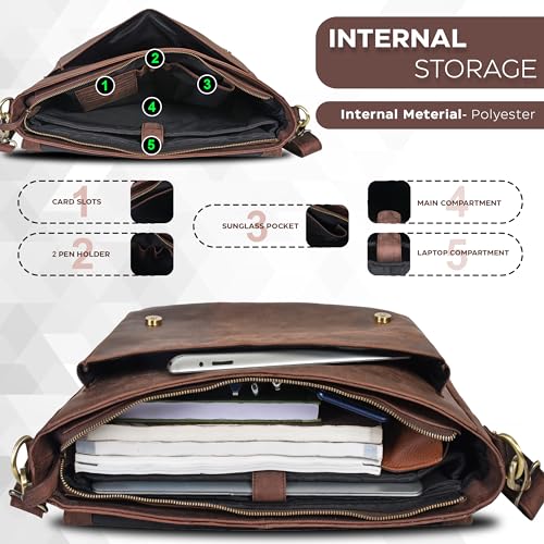 Adjustable Leather Messenger Bag for Laptops