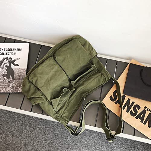 GAXOS Vintage Green Canvas Messenger Bag for School