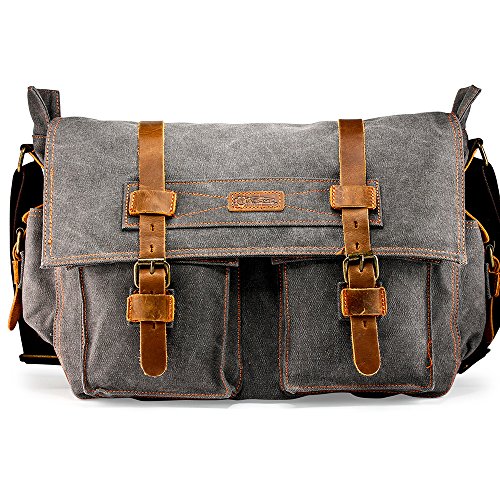 Vintage Canvas Leather 17-Inch Laptop Messenger Bag
