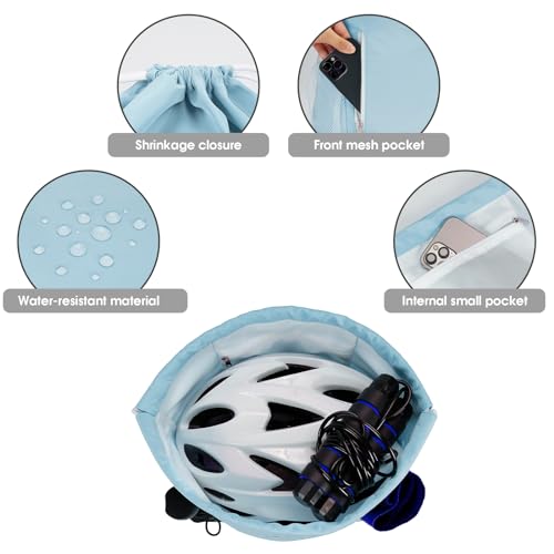 Light Blue Drawstring Backpack with Mesh Pockets