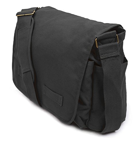 Vintage Canvas Classic Messenger Bag - Black, Large