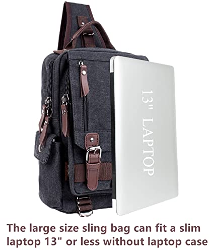 Leaper Retro Canvas Crossbody Bag - Black