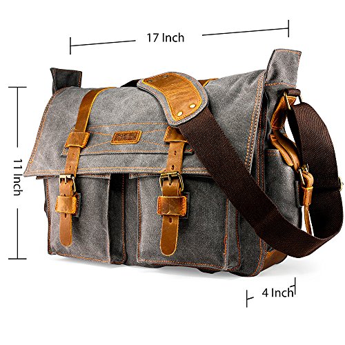 Vintage Canvas Leather 17-Inch Laptop Messenger Bag