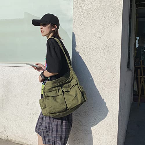 GAXOS Vintage Green Canvas Messenger Bag for School
