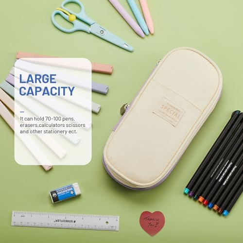 Large Capacity Zipper Pencil Case - Khaki