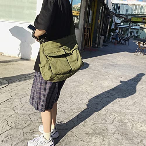 GAXOS Vintage Green Canvas Messenger Bag for School