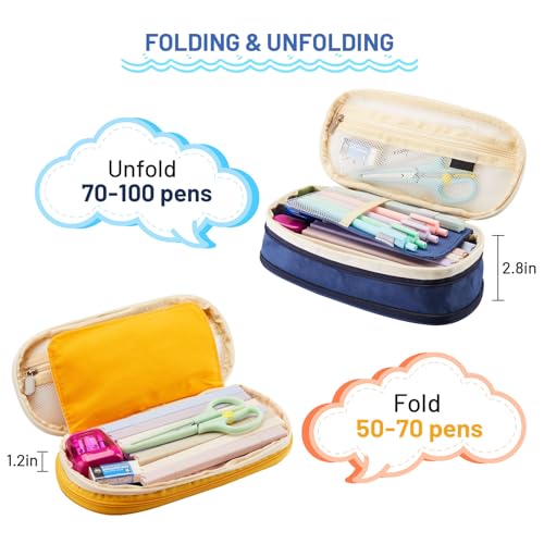Large Capacity Zipper Pencil Case - Khaki