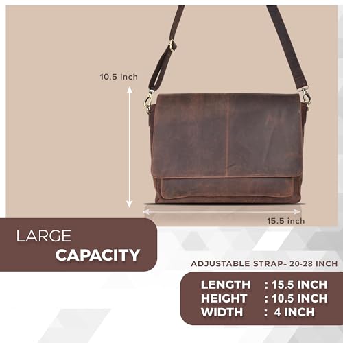 Adjustable Leather Messenger Bag for Laptops