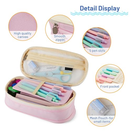 Large Capacity Zipper Pencil Case - Khaki