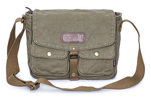 Vintage Olive Brown Canvas Messenger Bag